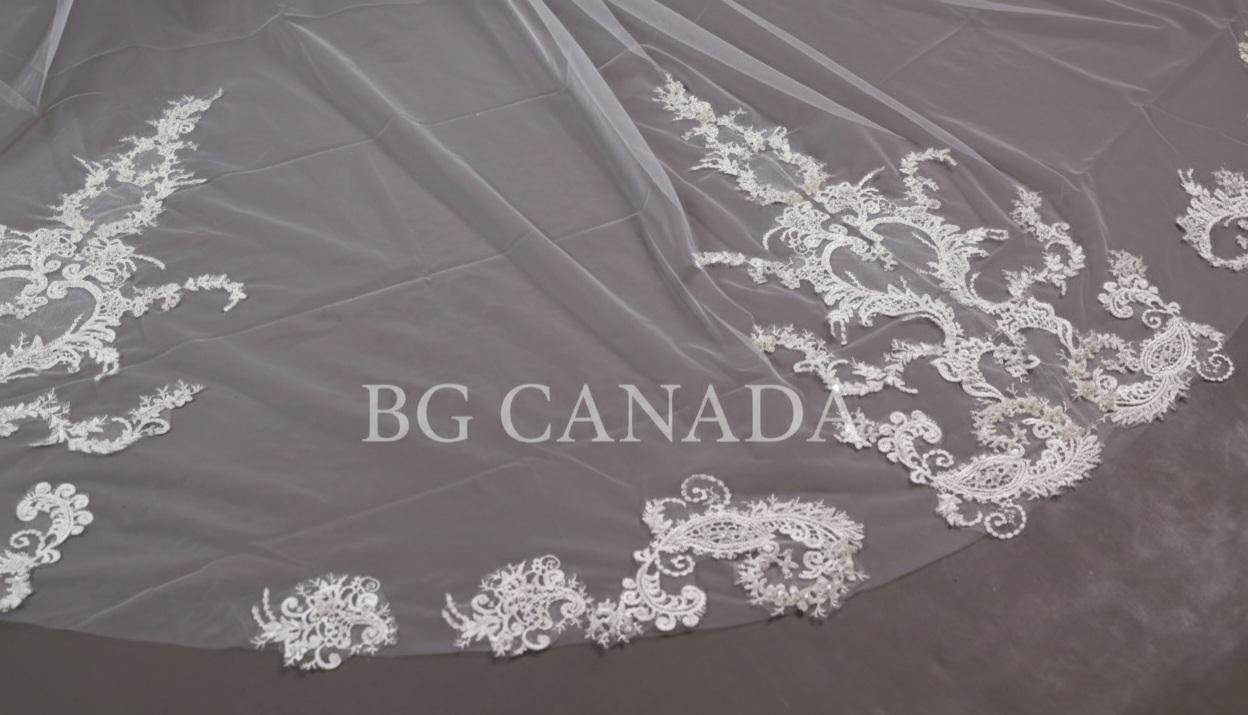 Extra Wide Royal Cathedral Veil Vintage Style Lace Appliqué Bridal Veil, Baroque Lace Long Veil, Classic Romantic Wedding Veil