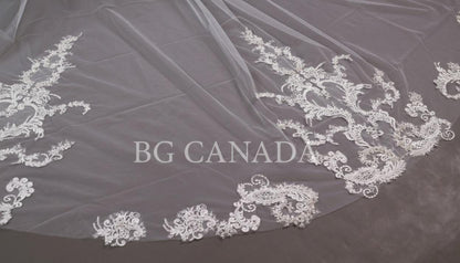 Extra Wide Royal Cathedral Veil Vintage Style Lace Appliqué Bridal Veil, Baroque Lace Long Veil, Classic Romantic Wedding Veil