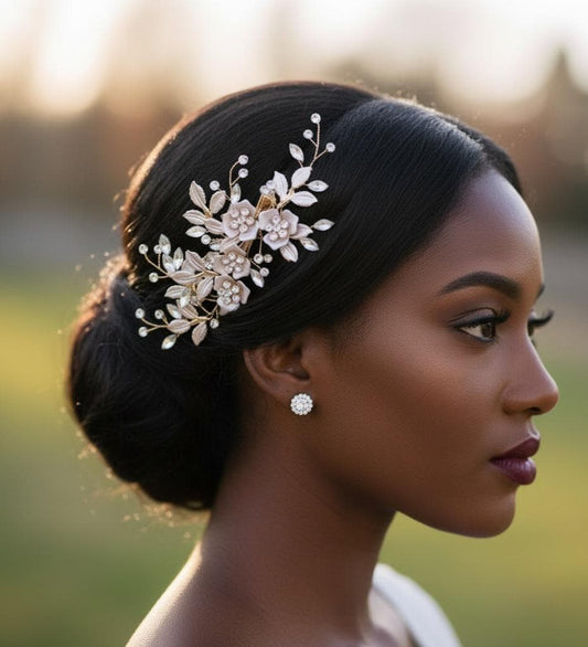 Floral Bridal Hair Comb bridal hair pin Gold Wedding Hair Accessory bridesmaids hairpins gift bridalparty hairpins