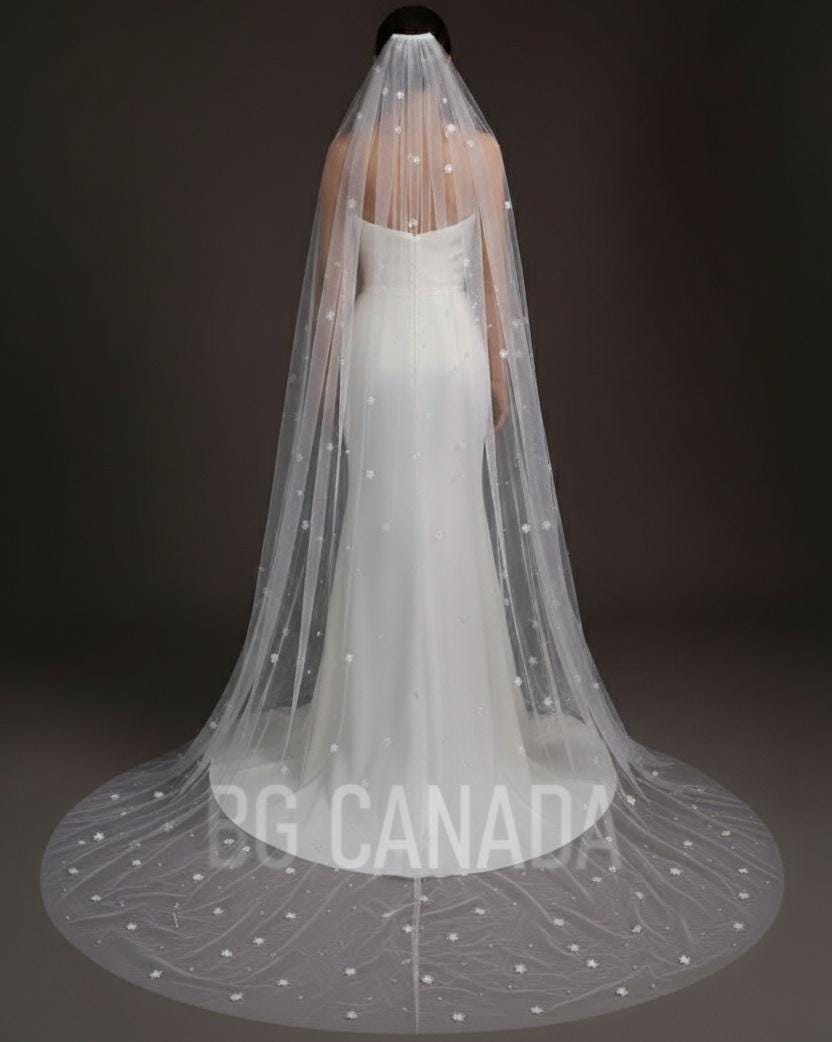 Pearl wedding veil with flower floral wedding veil pearl veil bridal pearl veil bridal veil