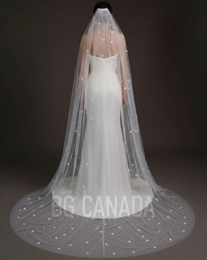 Pearl wedding veil with flower floral wedding veil pearl veil bridal pearl veil bridal veil