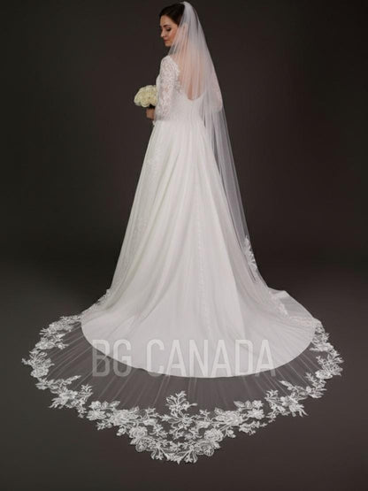 Special cut wedding veil unique statement veil Cathedral Length floral Lace Wedding Veil Floral Mermaid Tail Design