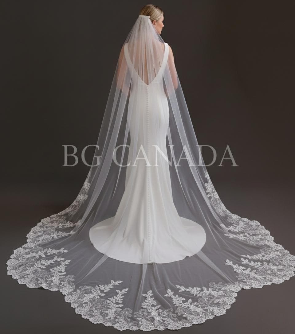Sparkly lace Wedding Veil Scalloped Bridal Veil with Sequins unique lace edged veil