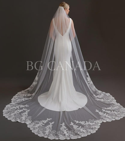 Sparkly lace Wedding Veil Scalloped Bridal Veil with Sequins unique lace edged veil