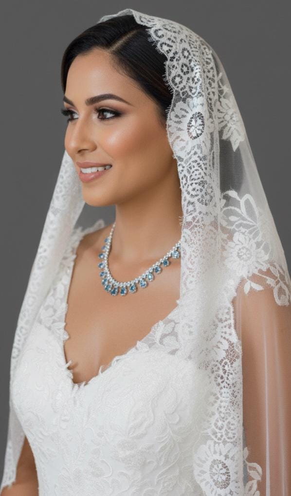 Mantilla Lace Wedding Veil Chantilly Lace Mantilla Veil Fingertip Veil Mantilla Lace Veil Lace Wedding Veil Fingertip Rose Lace eyelash Veil