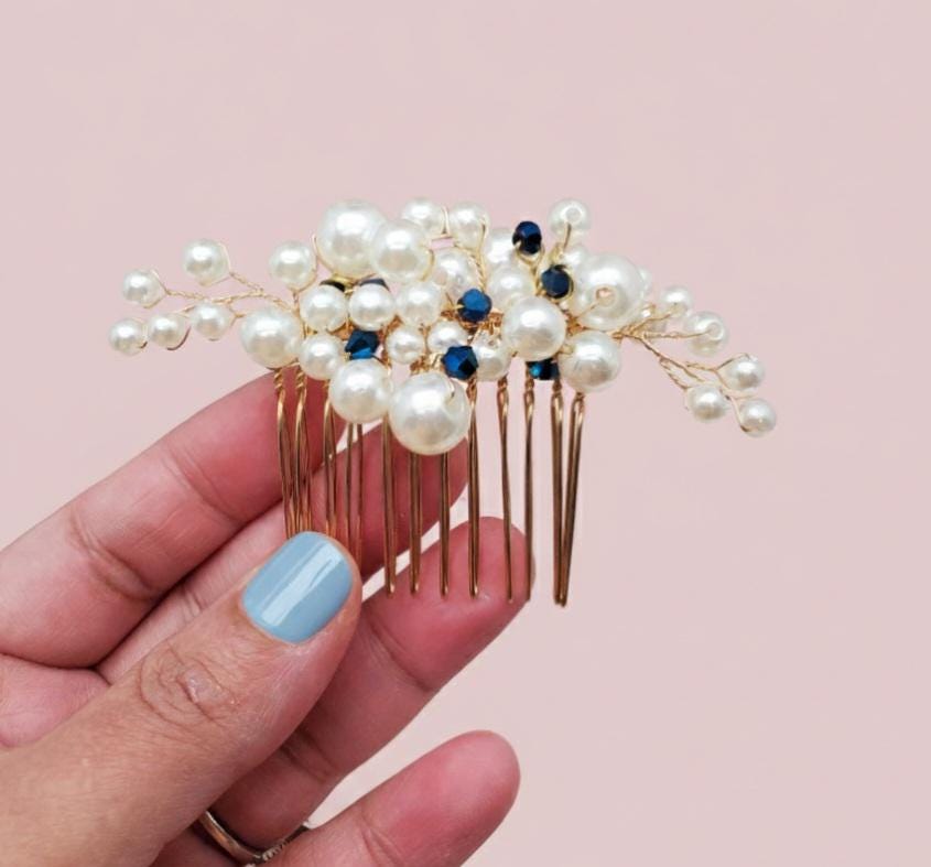 something blue haircomb wedding comb blue pearl hairpins for brides