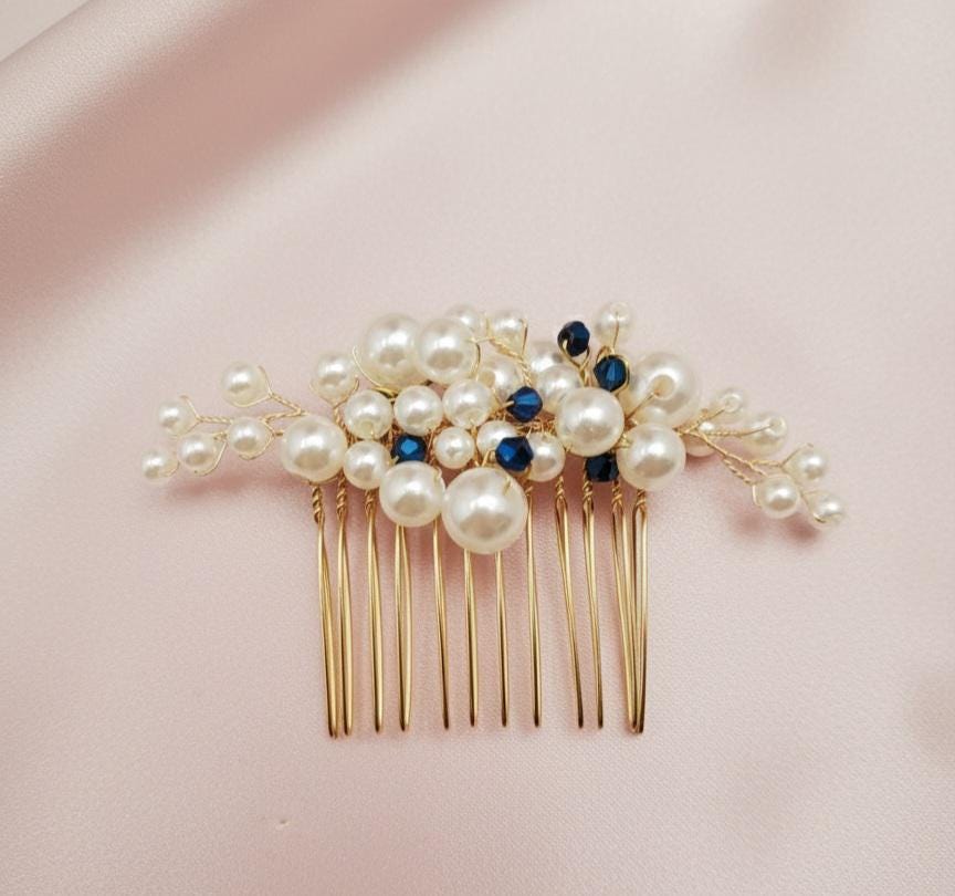 something blue haircomb wedding comb blue pearl hairpins for brides