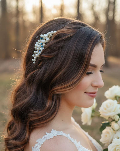 something blue haircomb wedding comb blue pearl hairpins for brides