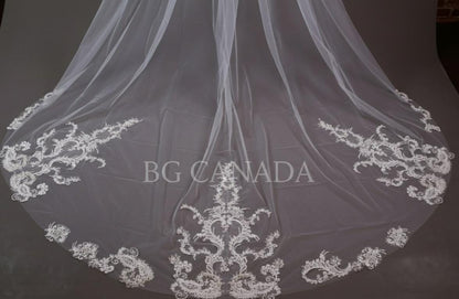 Extra Wide Royal Cathedral Veil Vintage Style Lace Appliqué Bridal Veil, Baroque Lace Long Veil, Classic Romantic Wedding Veil