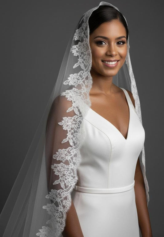 eyelashes lace veil mantilla veil with chantilly lace eyelash trim veil chantilly lace veil white chantilly lace