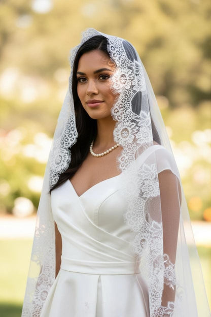 Mantilla Lace Wedding Veil Chantilly Lace Mantilla Veil Fingertip Veil Mantilla Lace Veil Lace Wedding Veil Fingertip Rose Lace eyelash Veil