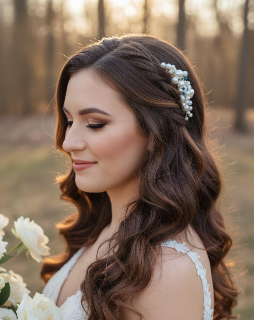 something blue haircomb wedding comb blue pearl hairpins for brides