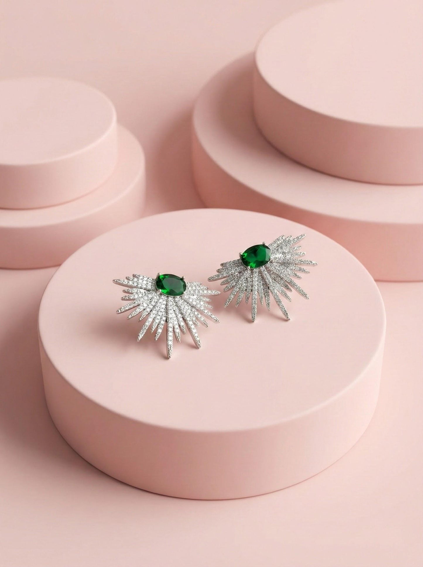 Green sun burst earrings Sparkly earrings bride earrings wedding earrings Starburst earrings Modern Bridal Jewelry Statement Earrings