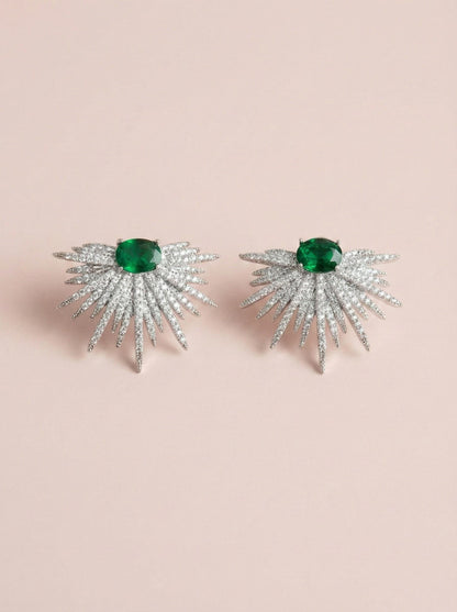 Green sun burst earrings Sparkly earrings bride earrings wedding earrings Starburst earrings Modern Bridal Jewelry Statement Earrings