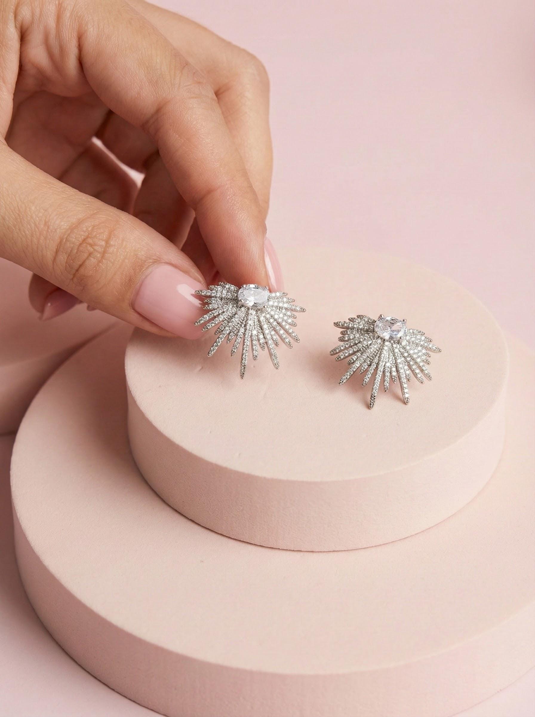 Green sun burst earrings Sparkly earrings bride earrings wedding earrings Starburst earrings Modern Bridal Jewelry Statement Earrings