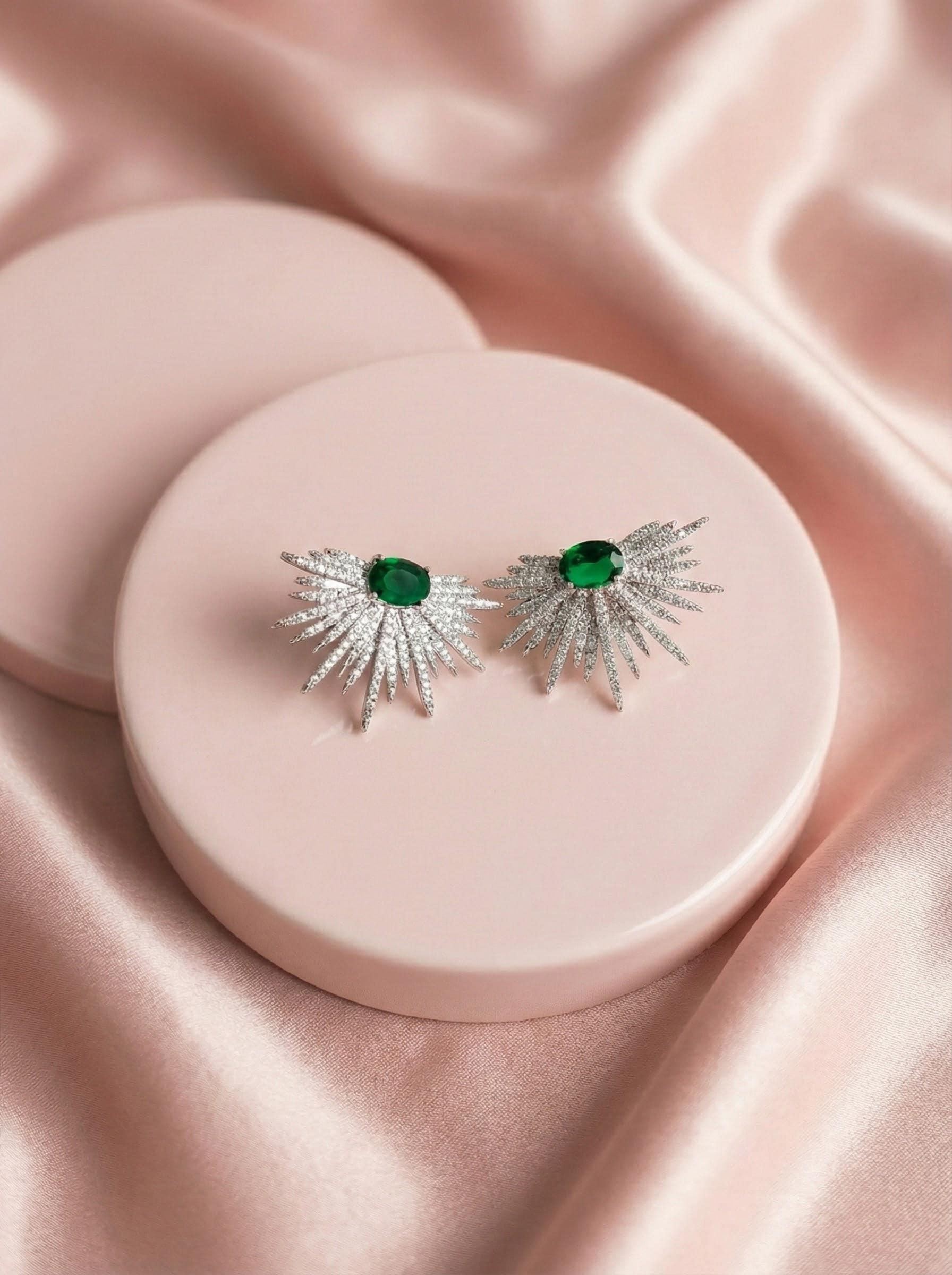 Green sun burst earrings Sparkly earrings bride earrings wedding earrings Starburst earrings Modern Bridal Jewelry Statement Earrings