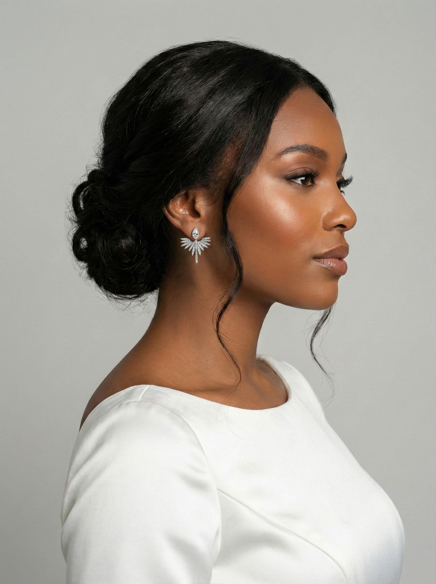 2 in 1 Angel Wing Jacket Earrings • CZ Teardrop Studs • Bridal Wedding Earrings • Gold or Silver Crystal Studs • Removable Jacket Earrings