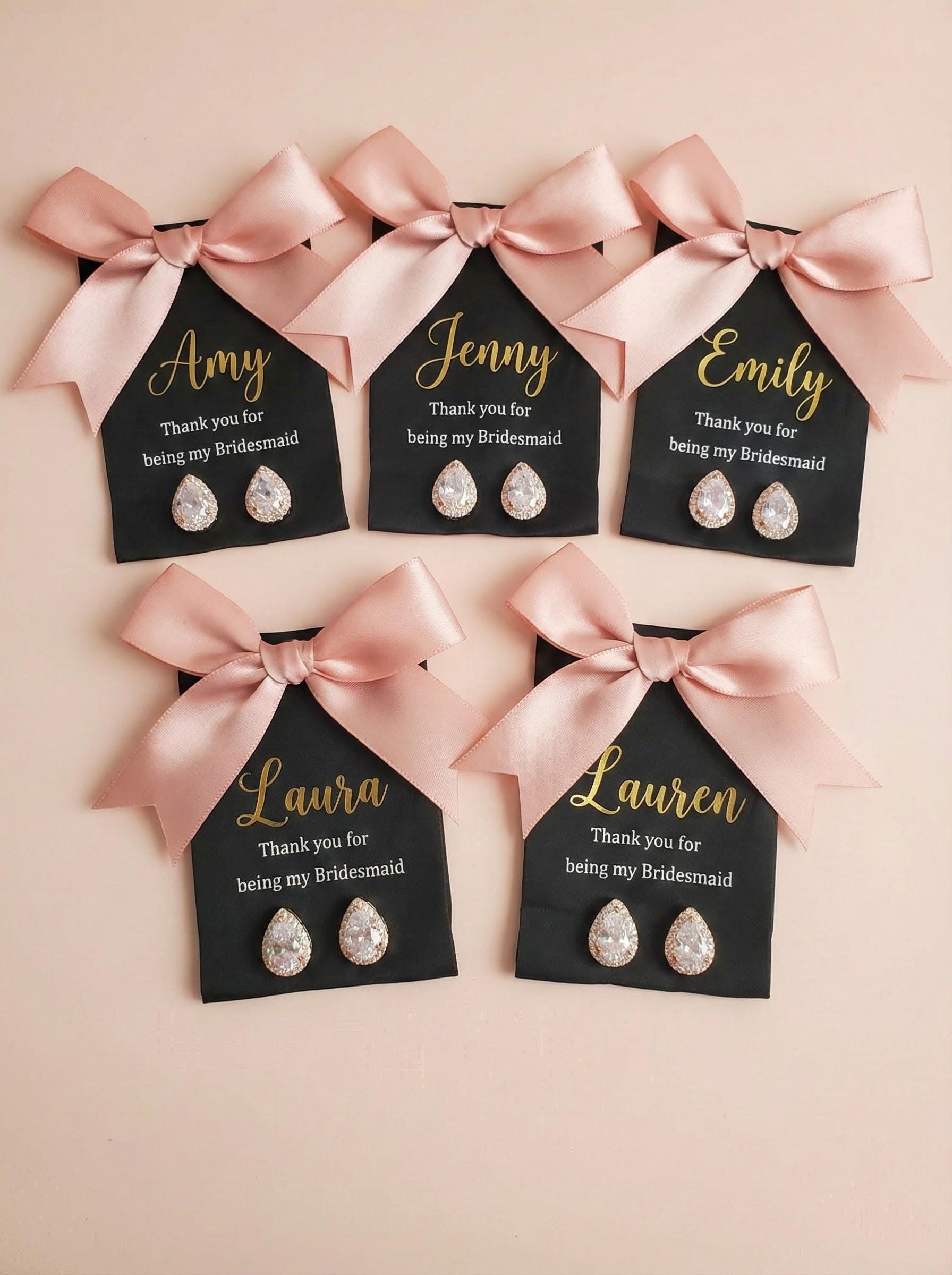 Bridesmaid Proposal gift bridalparty earrings Personalized Bridesmaid Earrings Custom Name Jewelry Card Wedding Party Thank You Gift Box