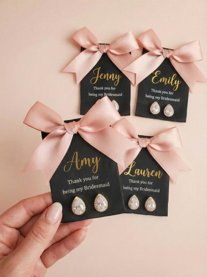 Bridesmaid Proposal gift bridalparty earrings Personalized Bridesmaid Earrings Custom Name Jewelry Card Wedding Party Thank You Gift Box