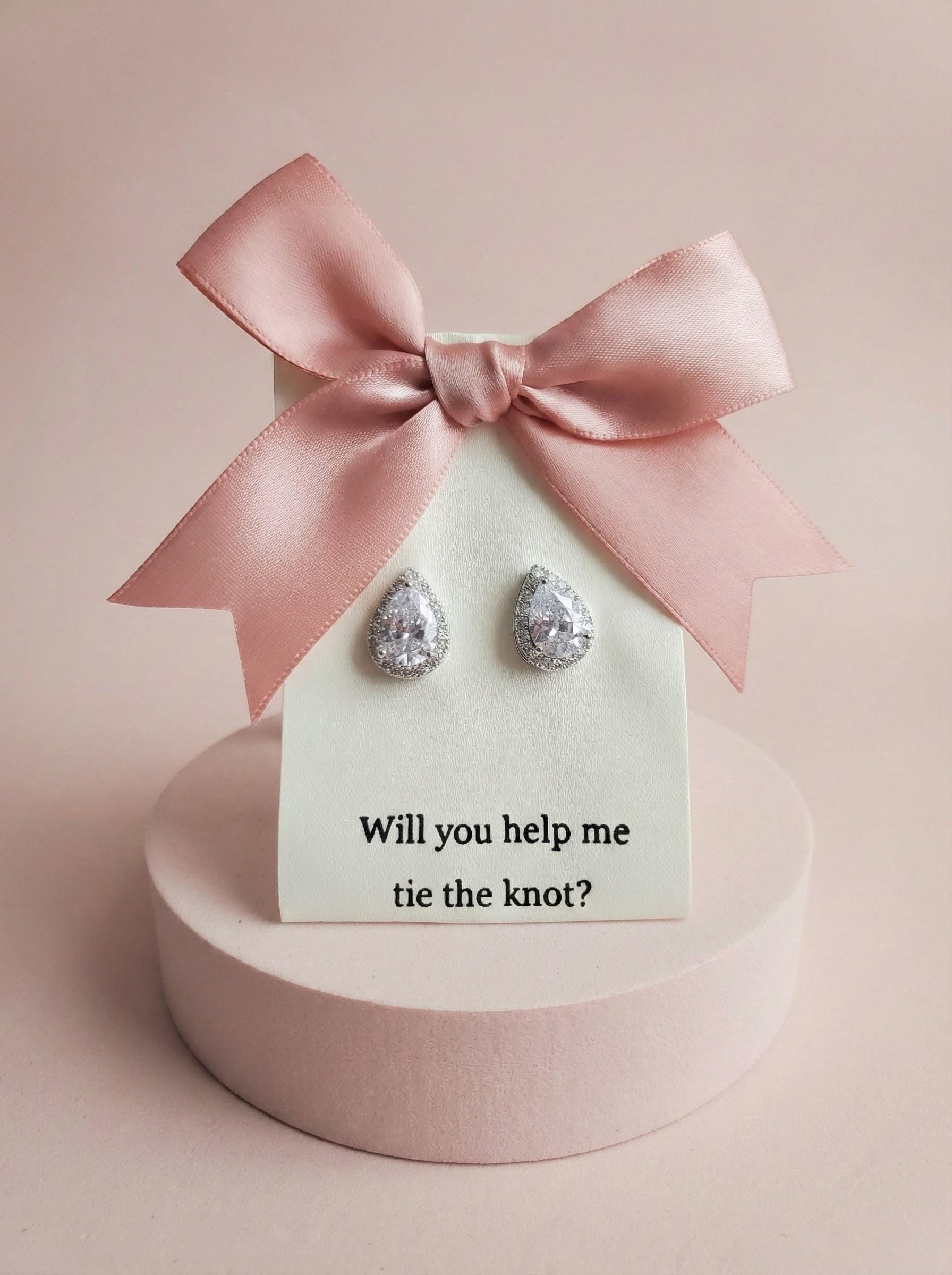 Bridesmaid Proposal gift bridalparty earrings Personalized Bridesmaid Earrings Custom Name Jewelry Card Wedding Party Thank You Gift Box