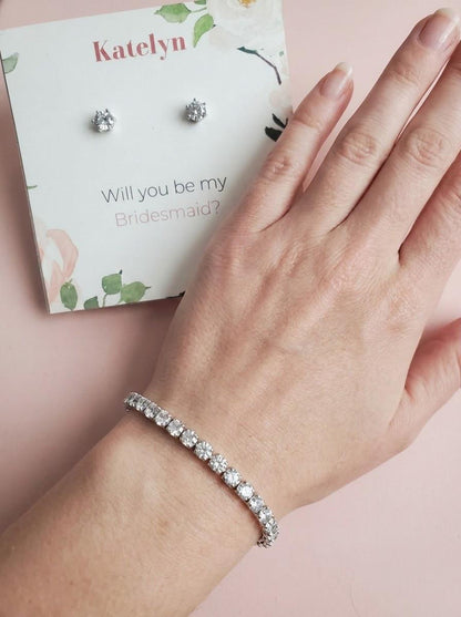 Bridesmaid Proposal Gift Set • Personalized Name Card • Earrings & Bracelet Set • Will You Be My Bridesmaid Gift • Wedding Party Jewelry