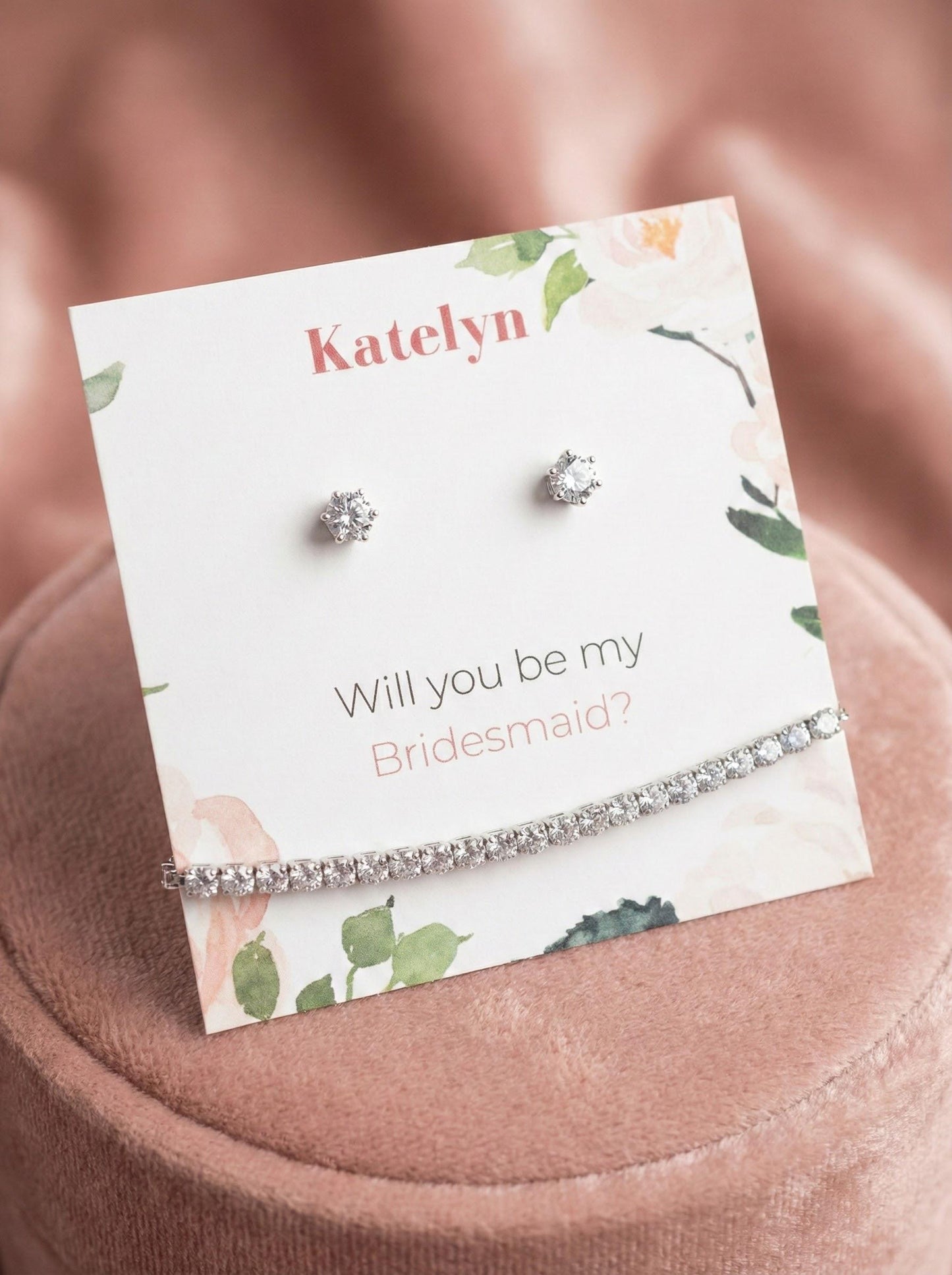 Bridesmaid Proposal Gift Set • Personalized Name Card • Earrings & Bracelet Set • Will You Be My Bridesmaid Gift • Wedding Party Jewelry