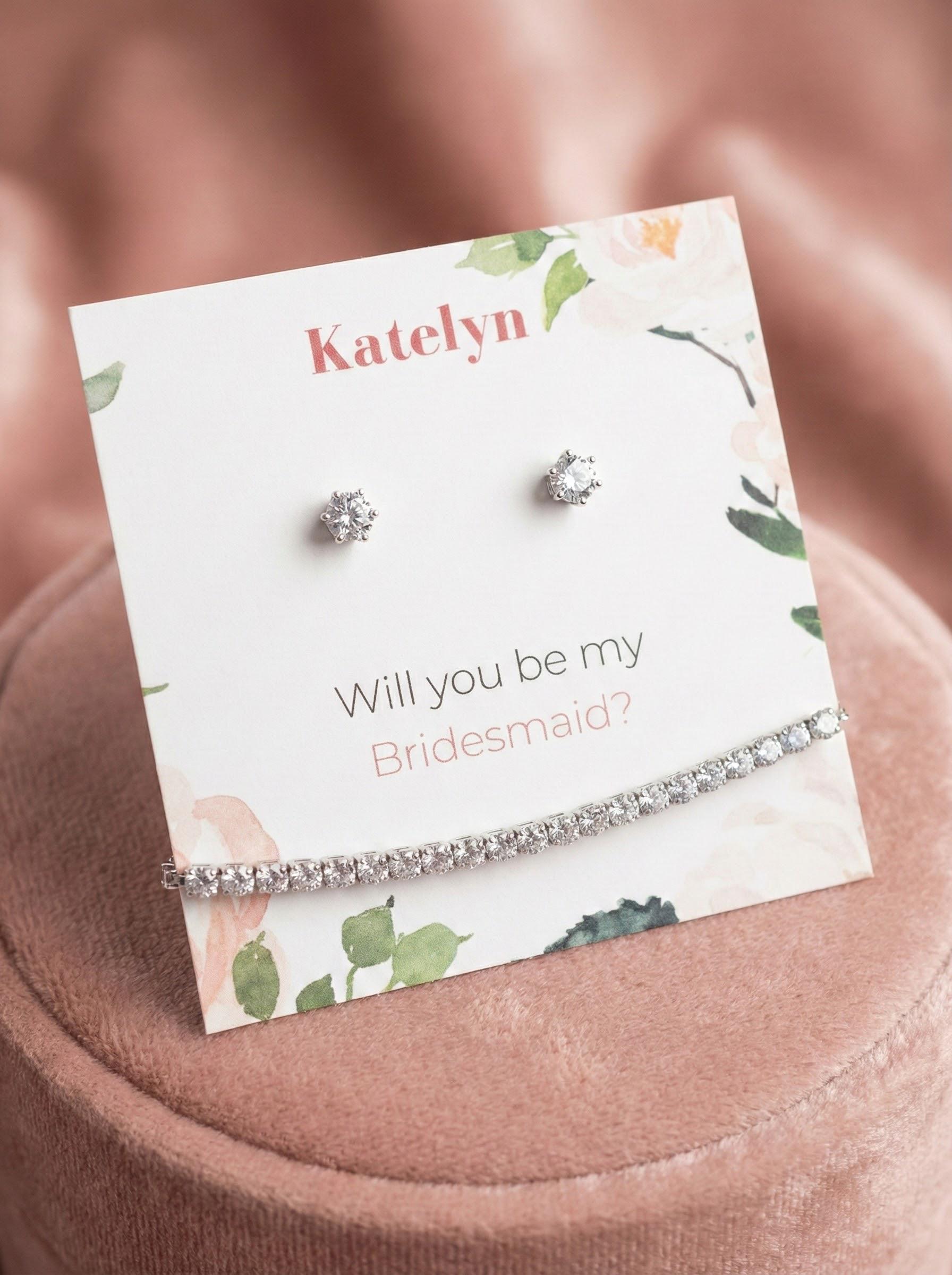 Bridesmaid Proposal Gift Set • Personalized Name Card • Earrings & Bracelet Set • Will You Be My Bridesmaid Gift • Wedding Party Jewelry