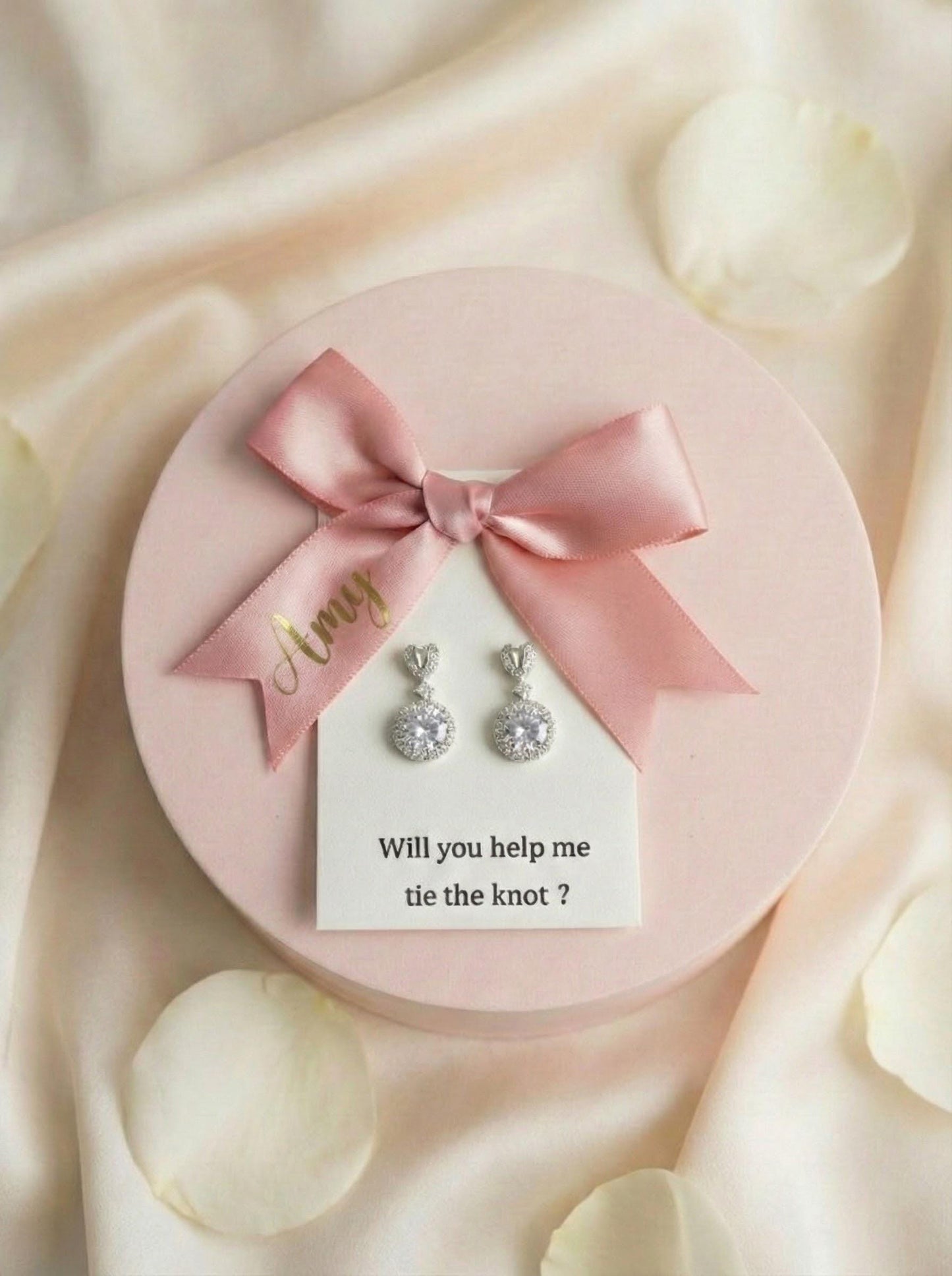Personalized Bridesmaid Gifts • Custom Name heart Earrings • Bridal Party Jewelry • Bridesmaid Proposal Box Gift • Wedding Day Earrings