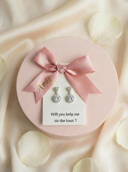Personalized Bridesmaid Gifts • Custom Name heart Earrings • Bridal Party Jewelry • Bridesmaid Proposal Box Gift • Wedding Day Earrings