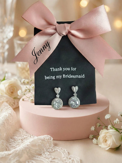 Personalized Bridesmaid Gifts • Custom Name heart Earrings • Bridal Party Jewelry • Bridesmaid Proposal Box Gift • Wedding Day Earrings