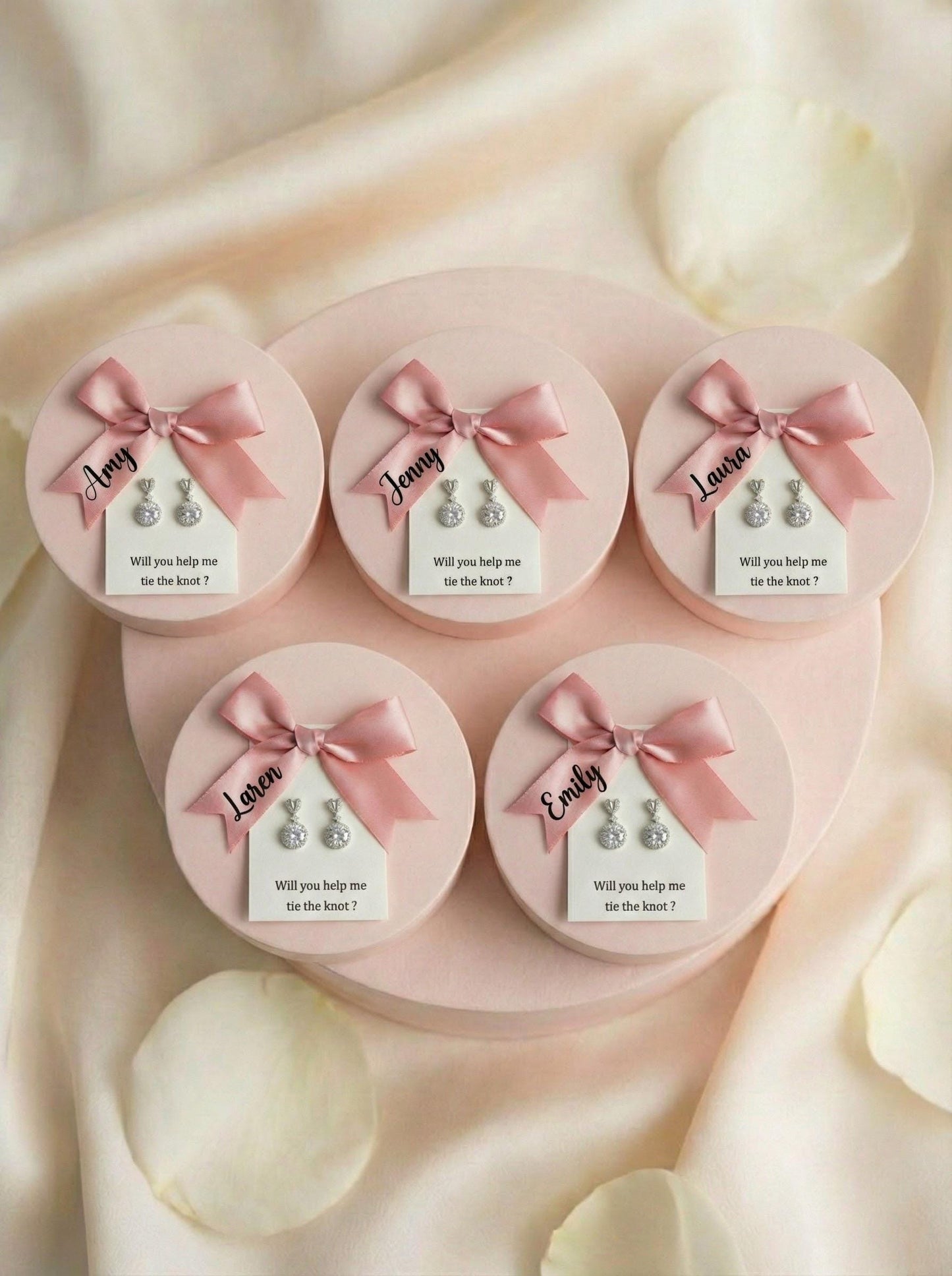 Personalized Bridesmaid Gifts • Custom Name heart Earrings • Bridal Party Jewelry • Bridesmaid Proposal Box Gift • Wedding Day Earrings