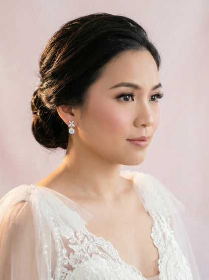 CZ Clover Drop Earrings Bridesmaid Proposal Gift for her custom name gift box personalized box Minimalist Bridal Jewelry Wedding Party Gift