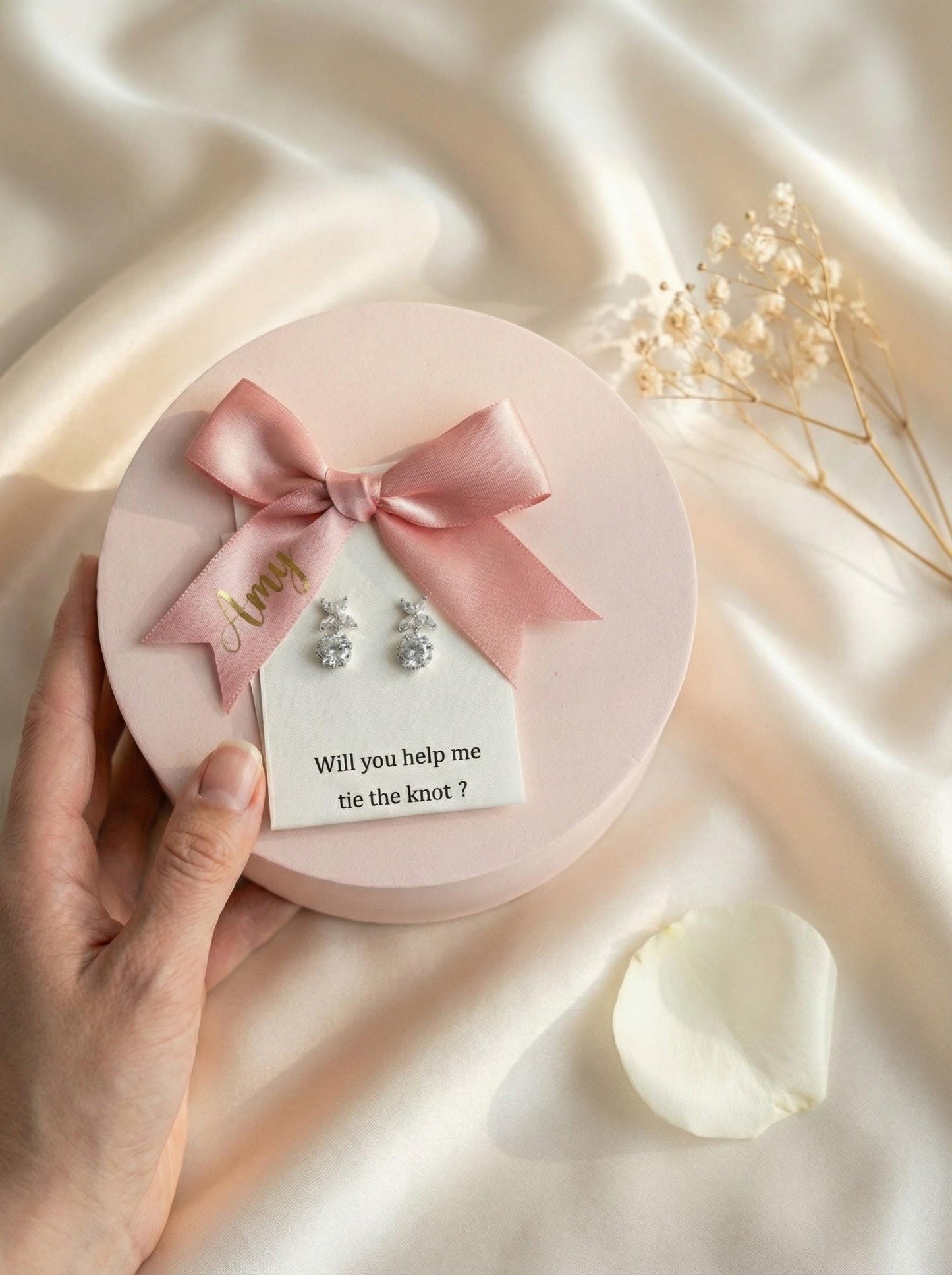 CZ Clover Drop Earrings Bridesmaid Proposal Gift for her custom name gift box personalized box Minimalist Bridal Jewelry Wedding Party Gift