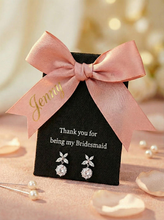 CZ Clover Drop Earrings Bridesmaid Proposal Gift for her custom name gift box personalized box Minimalist Bridal Jewelry Wedding Party Gift