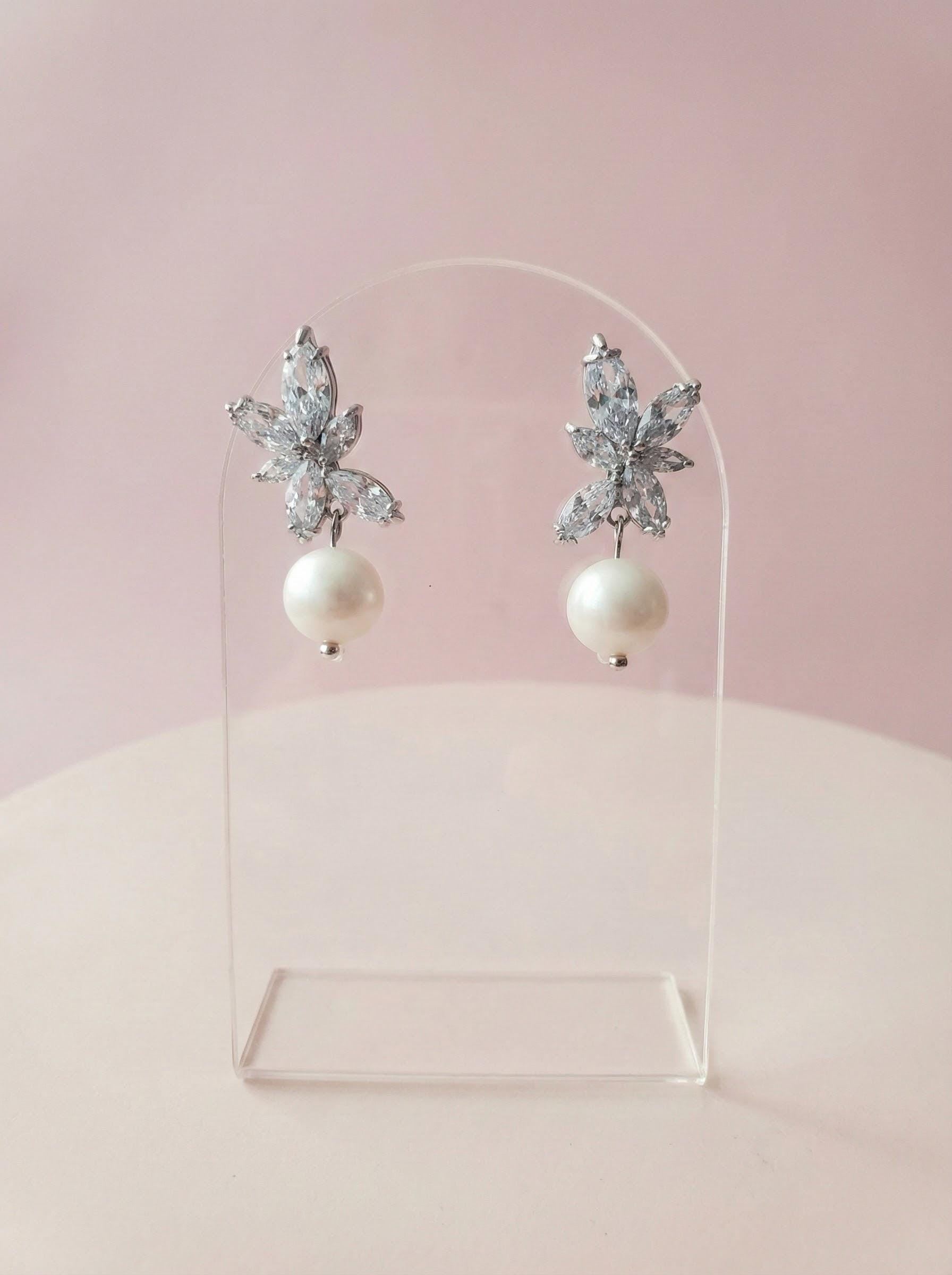 Freshwater pearl earrings wedding earrings with Freshwater pearl drop bridal earrings bridesmaids gift