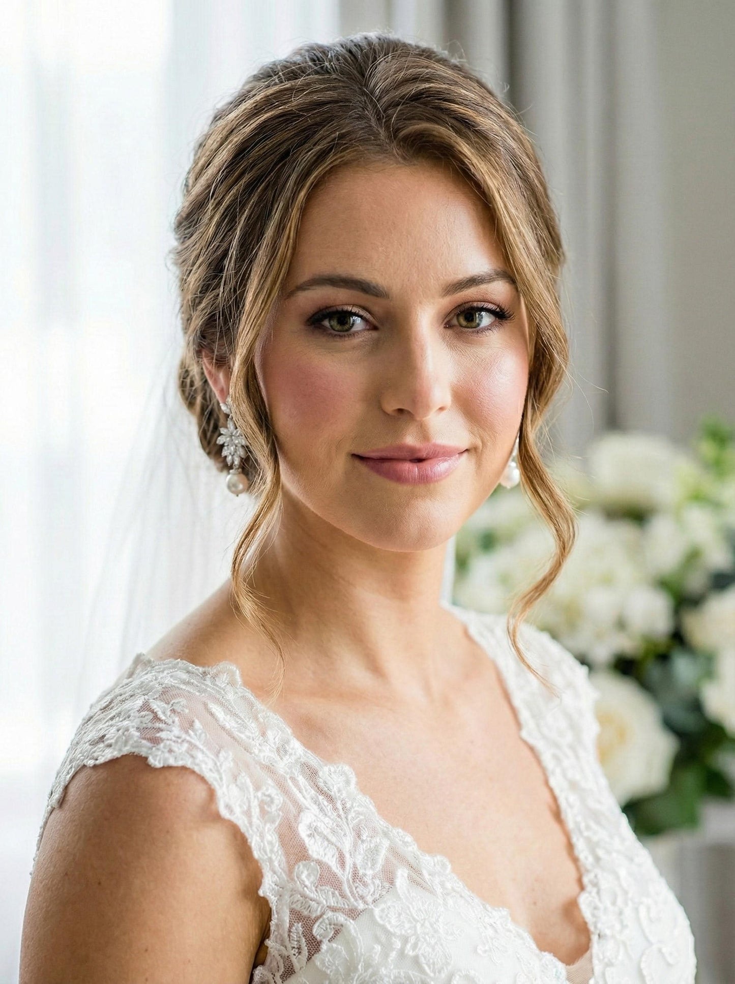 Silver CZ Floral Earrings • Freshwater Pearl Drop Bridal Earrings • Wedding Dangle Earrings for Bride Elegant Wedding Dangle Earrings