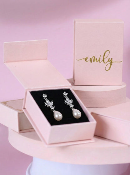CZ & Pearl Teardrop Bridesmaid Earrings Bridal Earrings Silver Wedding Jewelry Bridesmaid Proposal Gift Mother of Bride Gift Box