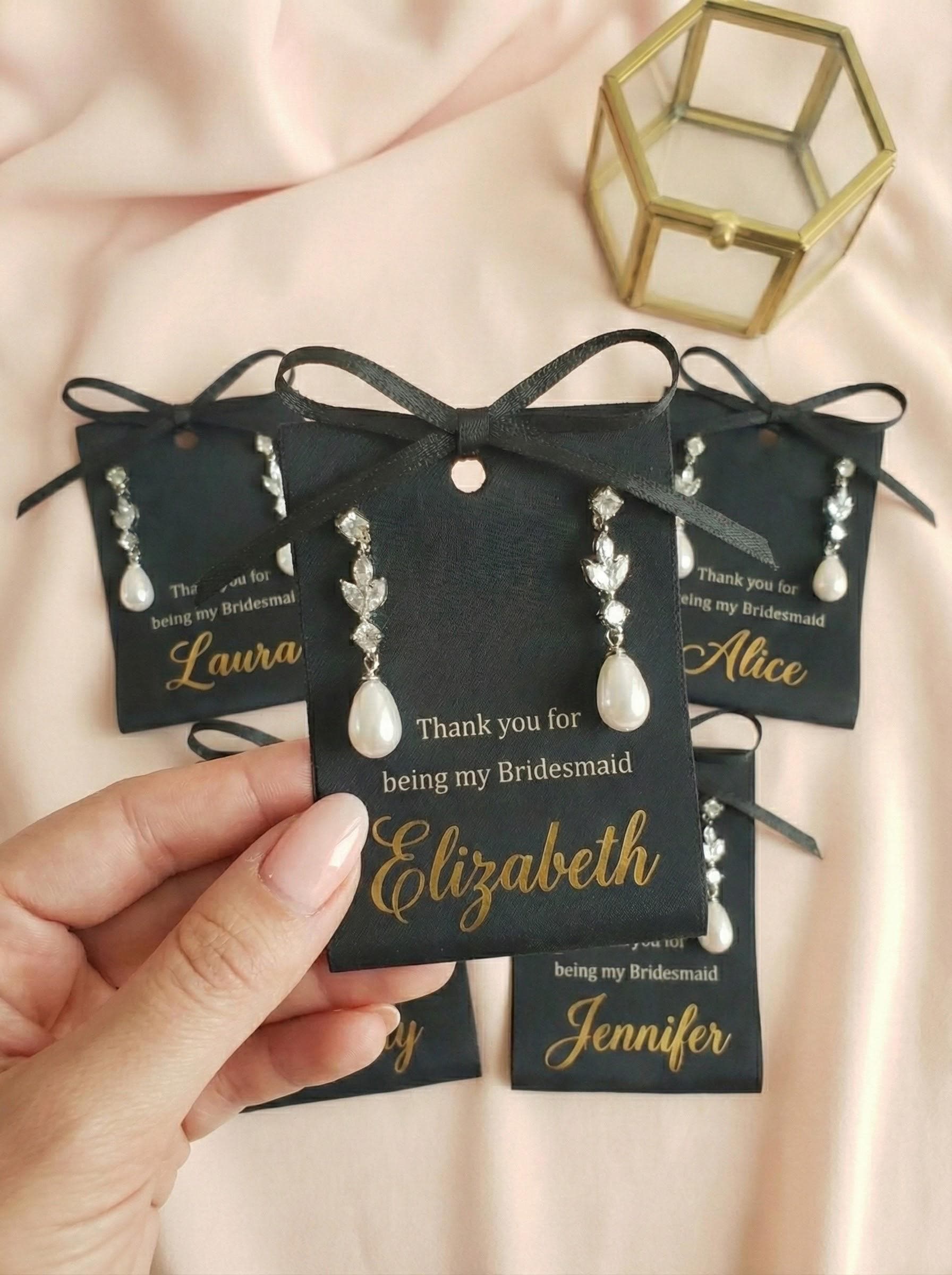 CZ & Pearl Teardrop Bridesmaid Earrings Bridal Earrings Silver Wedding Jewelry Bridesmaid Proposal Gift Mother of Bride Gift Box