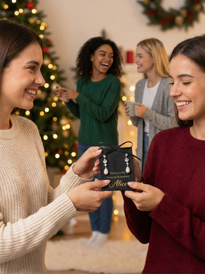 CZ & Pearl Teardrop Bridesmaid Earrings Bridal Earrings Silver Wedding Jewelry Bridesmaid Proposal Gift Mother of Bride Gift Box