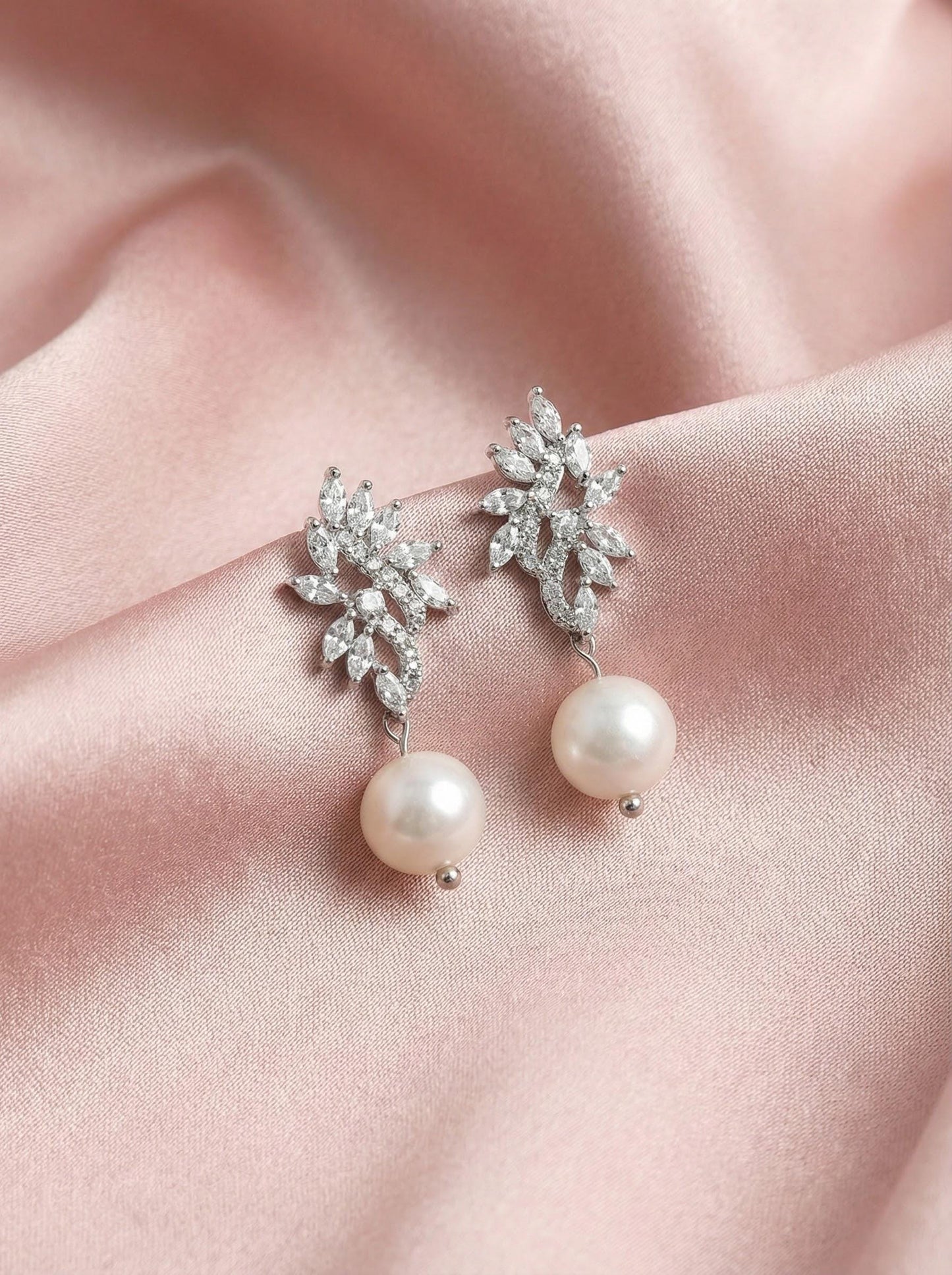 Freshwater Pearl CZ Bridal Earrings • Pearl Drop Wedding Earrings • Silver CZ Cluster Earrings • Bridesmaid Gift • Mother of Bride Jewelry