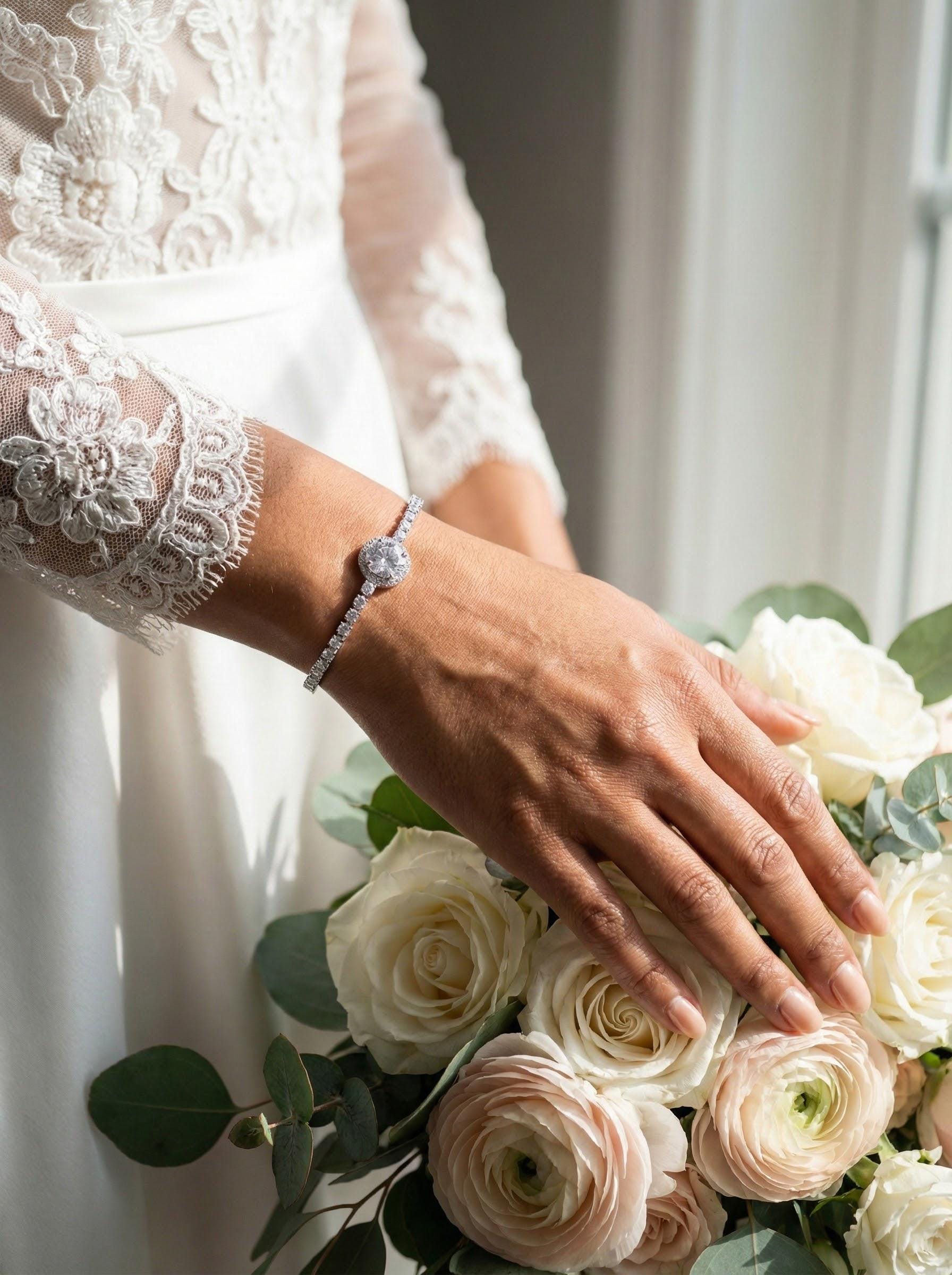 Bridesmaid Jewelry Gift Set • CZ Halo Earrings & Bracelet • Bridal Party Proposal Gift Silver Bridesmaids Gifts • Wedding Jewelry box