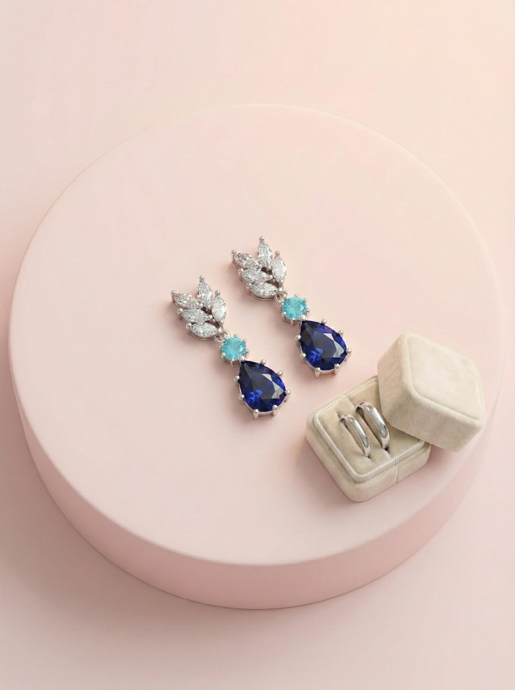Something Blue Bridesmaid Earrings – Sapphire CZ Drop Gift Box Blue Crystal Bridal Earrings – Bridesmaid Proposal or Thank-You Gift