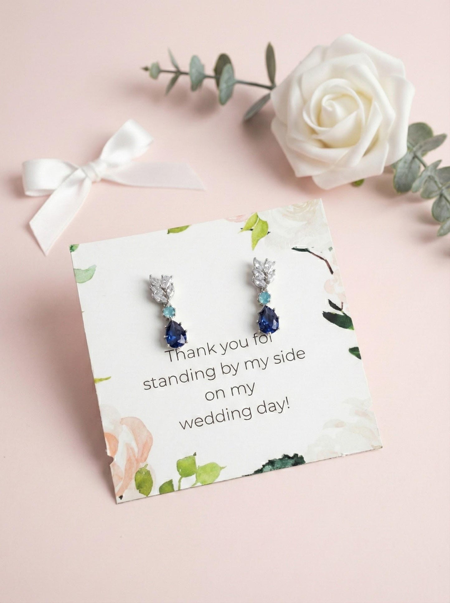 Something Blue Bridesmaid Earrings – Sapphire CZ Drop Gift Box Blue Crystal Bridal Earrings – Bridesmaid Proposal or Thank-You Gift