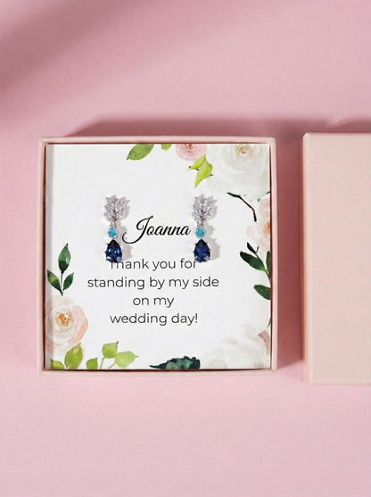 Something Blue Bridesmaid Earrings – Sapphire CZ Drop Gift Box Blue Crystal Bridal Earrings – Bridesmaid Proposal or Thank-You Gift