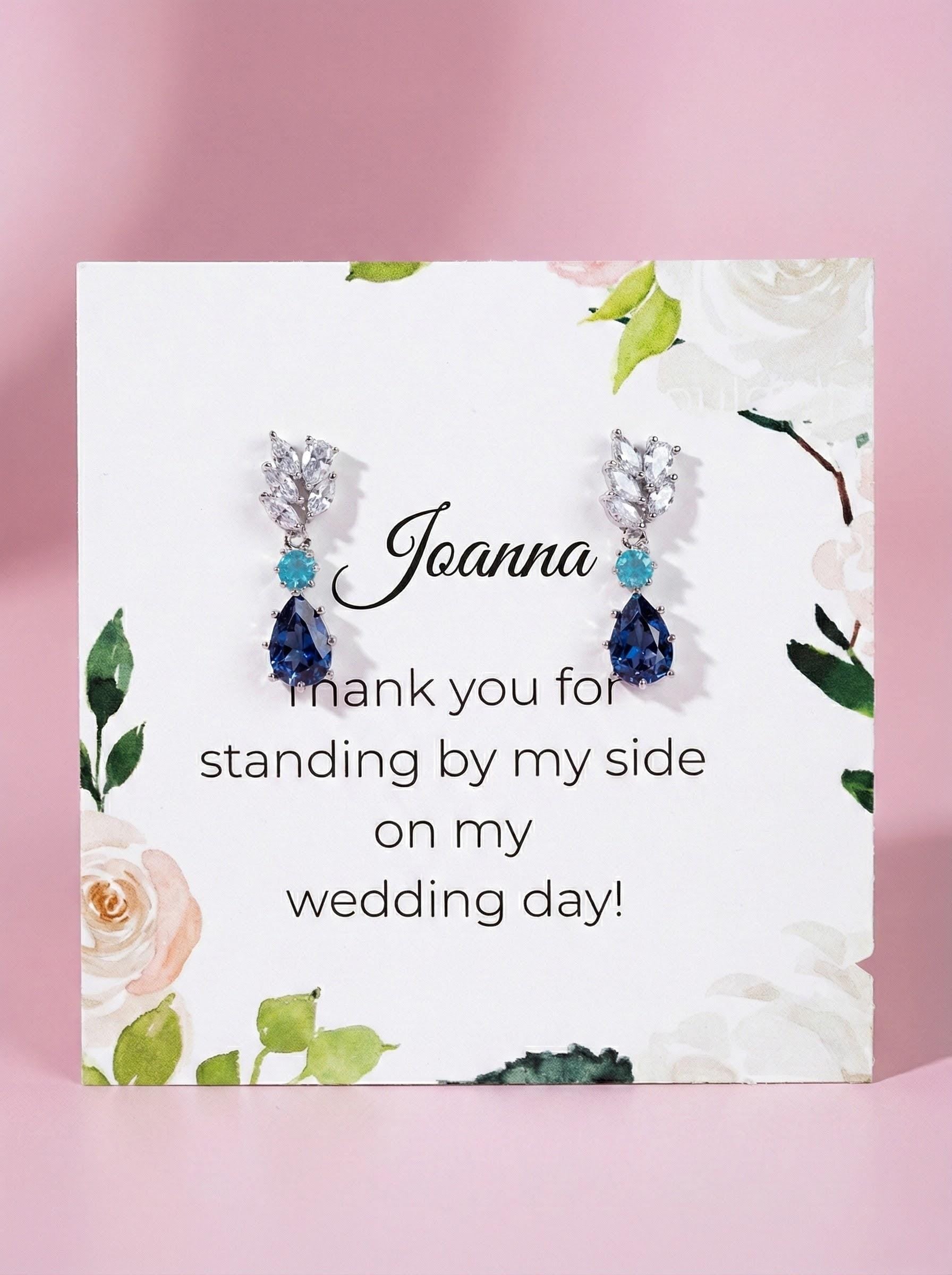 Something Blue Bridesmaid Earrings – Sapphire CZ Drop Gift Box Blue Crystal Bridal Earrings – Bridesmaid Proposal or Thank-You Gift