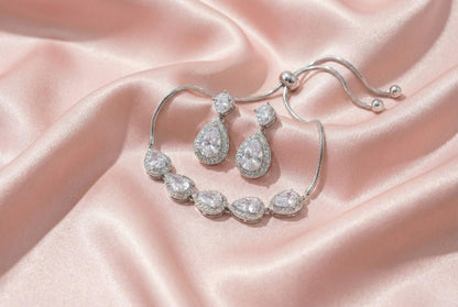 Personalized Bridesmaid Gift Set • CZ Teardrop Earrings & Bracelet • Custom Name Card • Bridesmaid Proposal Jewelry • Wedding Party Gifts