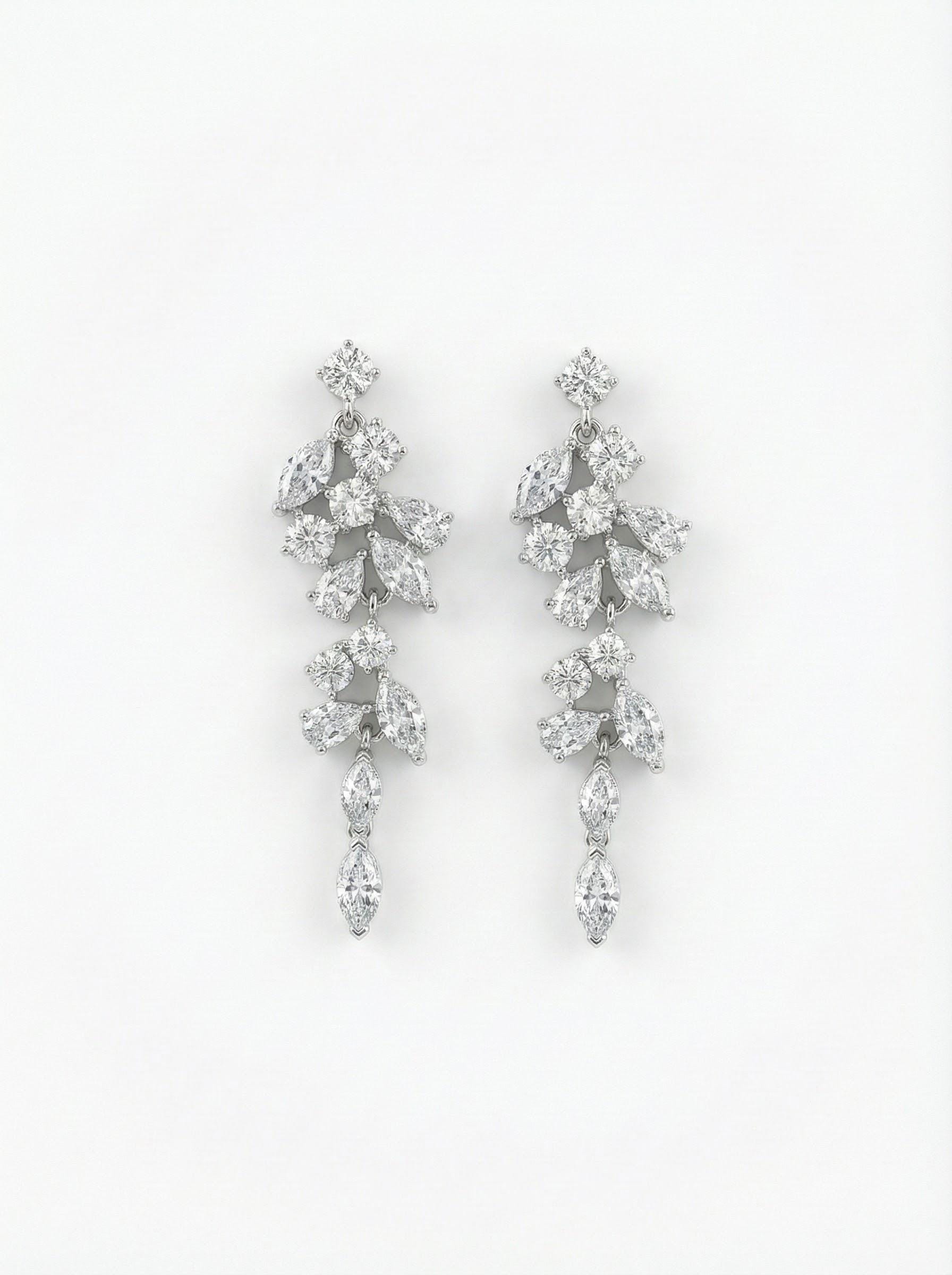 Long Bridal Earrings • Sparkling Wedding Drop Earrings • Bride Earrings for Wedding Day Gift earrings with pearl drop