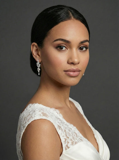 Long Bridal Earrings • Sparkling Wedding Drop Earrings • Bride Earrings for Wedding Day Gift earrings with pearl drop