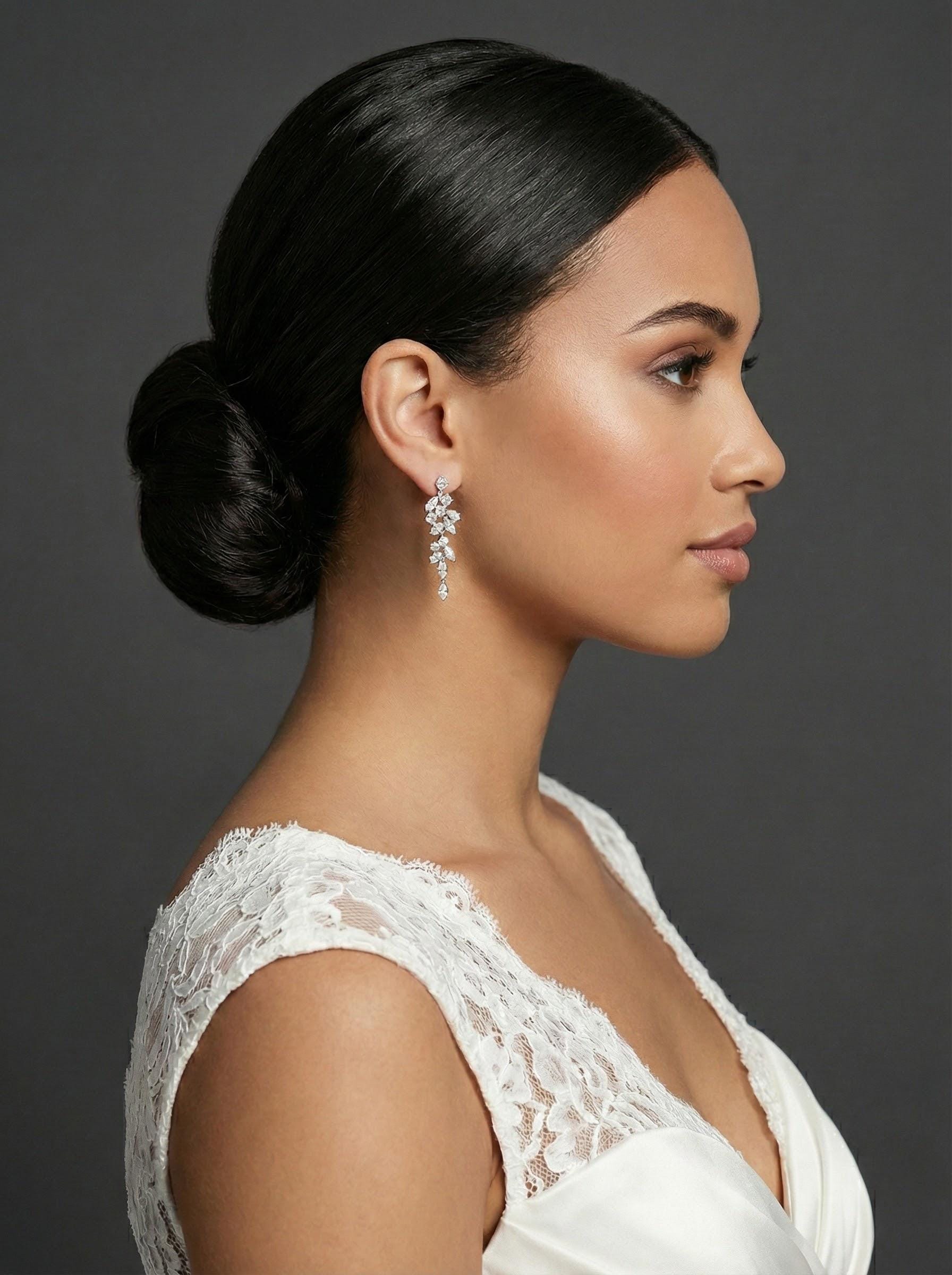 Long Bridal Earrings • Sparkling Wedding Drop Earrings • Bride Earrings for Wedding Day Gift earrings with pearl drop