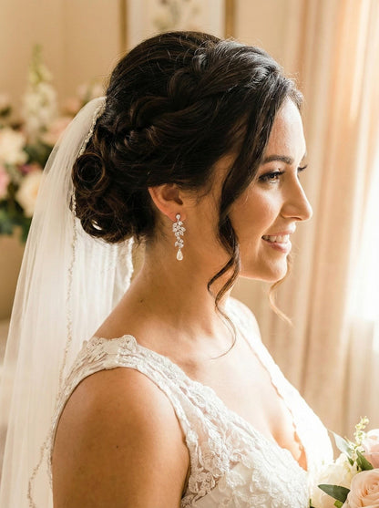 Long Bridal Earrings • Sparkling Wedding Drop Earrings • Bride Earrings for Wedding Day Gift earrings with pearl drop